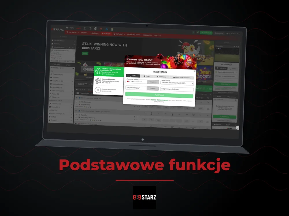 888Starz - Podstawowe funkcje